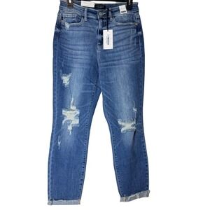 Judy Blue Womens Size 5/27 High Waist Relaxed Distressed Raw Hem Denim Jeans NWT